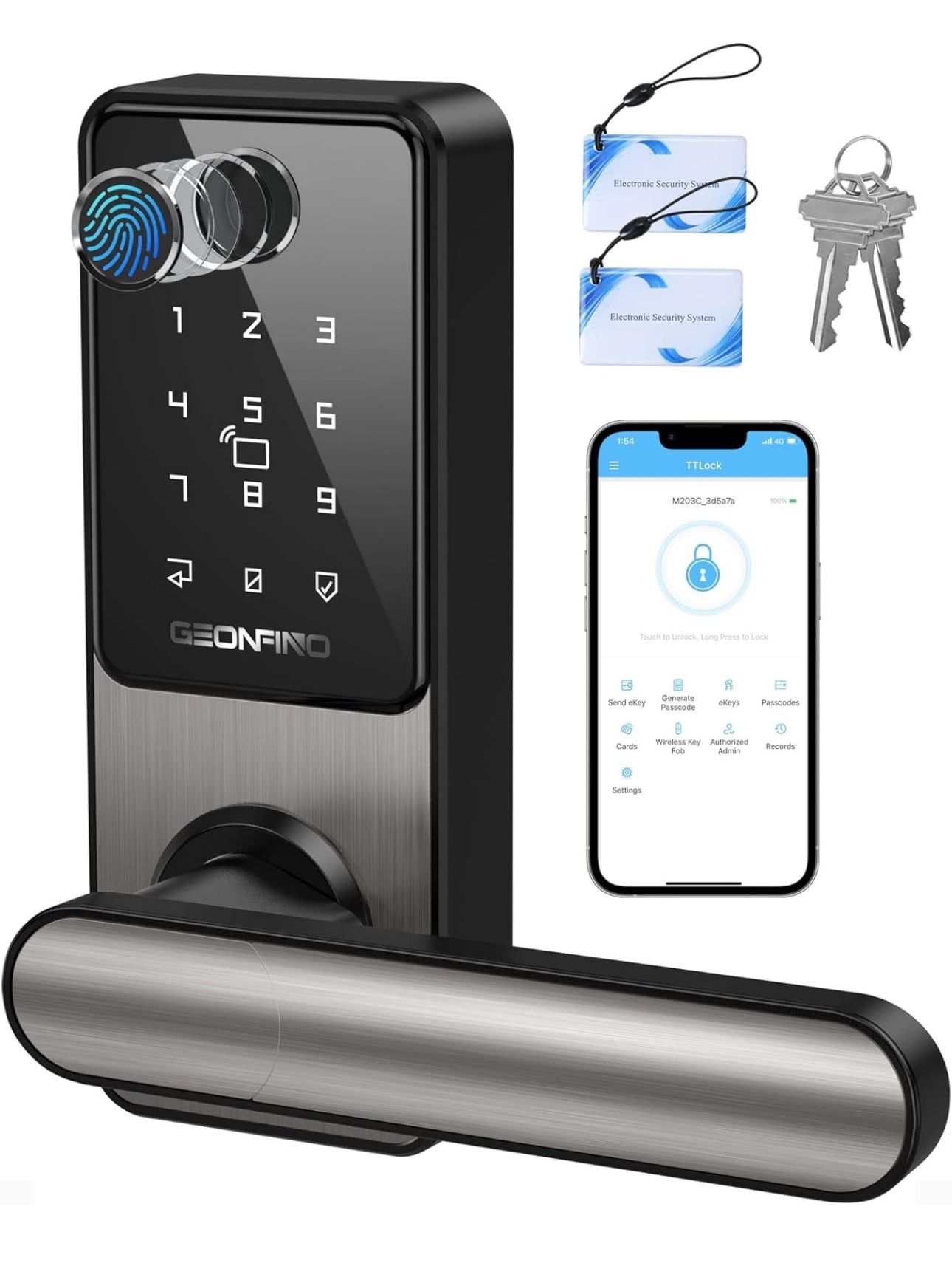 Smart Door Lock Keyless Entry Door Lock with Handle, Black Fingerprint Lock