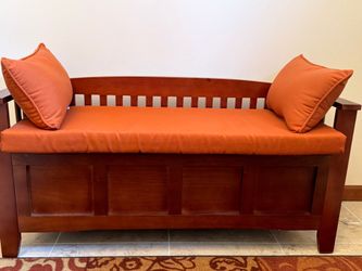 Mission Style Solid Wood Storage Bench with Cushions – Dual Lift-Top