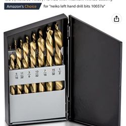 NEIKO 10037A Left Hand Drill Bit Set | 15 Piece | SAE (1/16" - 1/2") | Reverse Twist | M2 HSS with Titanium Nitride Coating