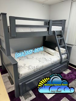 Twin full grey bunk bed with mattresses colchones camas