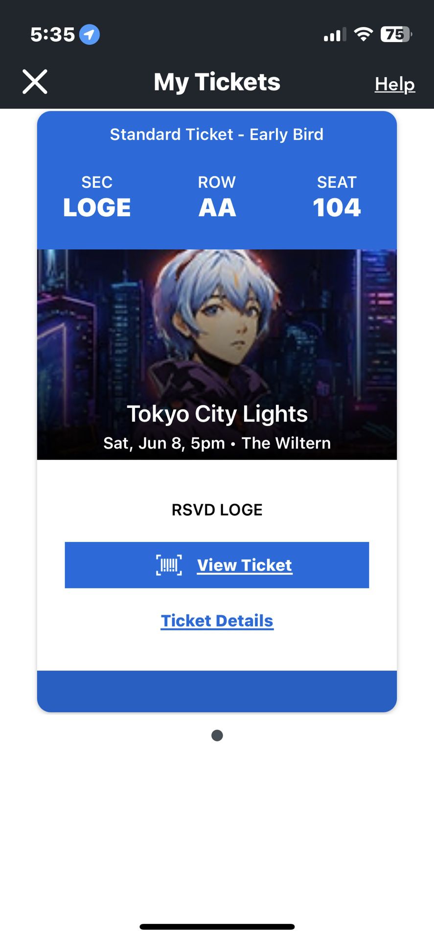 Front Row Balcony Ticket For Tokyo Nights Concert