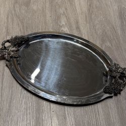 Rostfrei Silver Elegant Oval Serving Tray with Leaf Handles