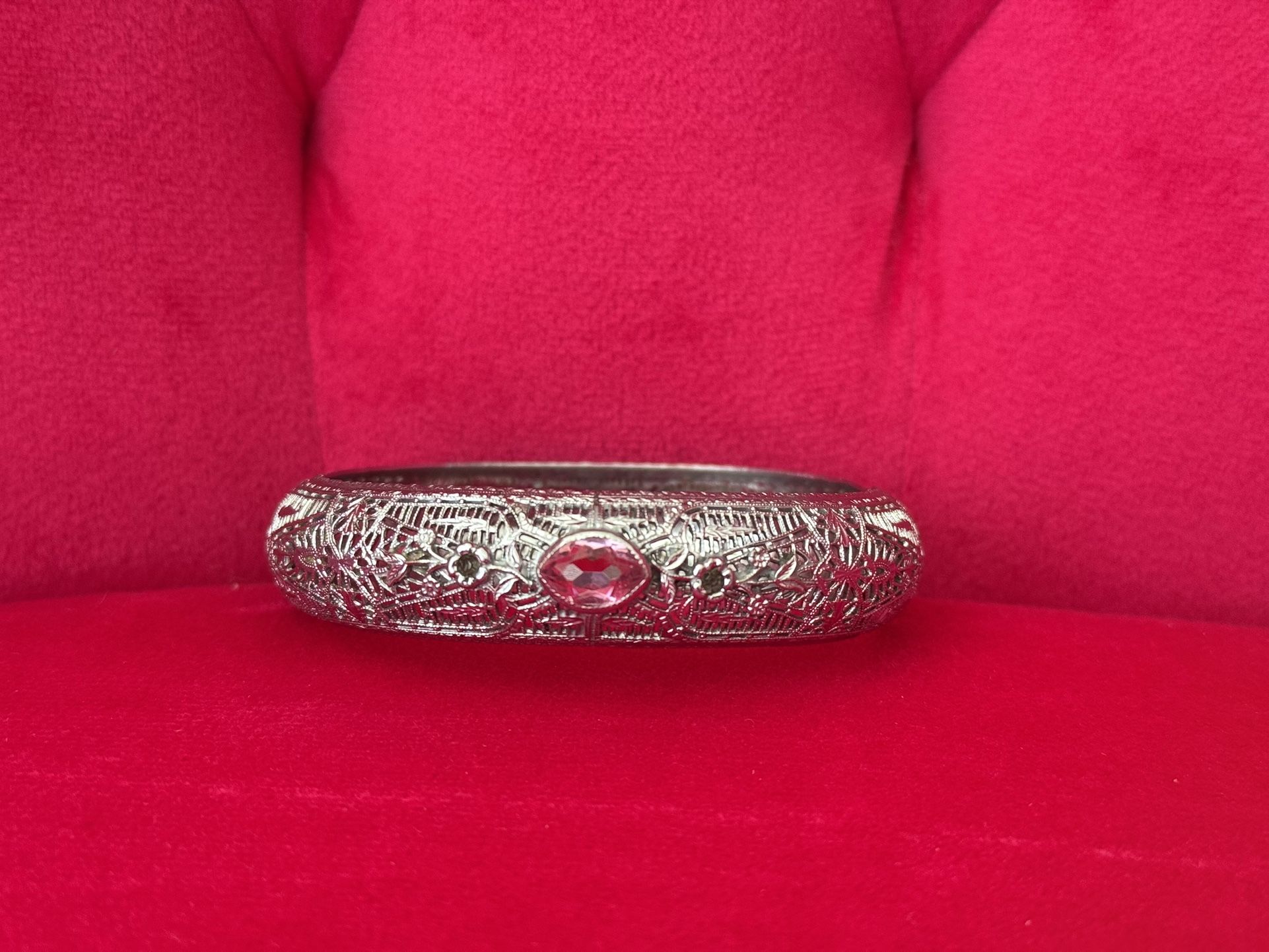 Antique Vintage Bracelet Silver Filigree Pink Stone