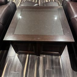 Coffee Table With 4 Storage Ottoman Chairs With Glass Top