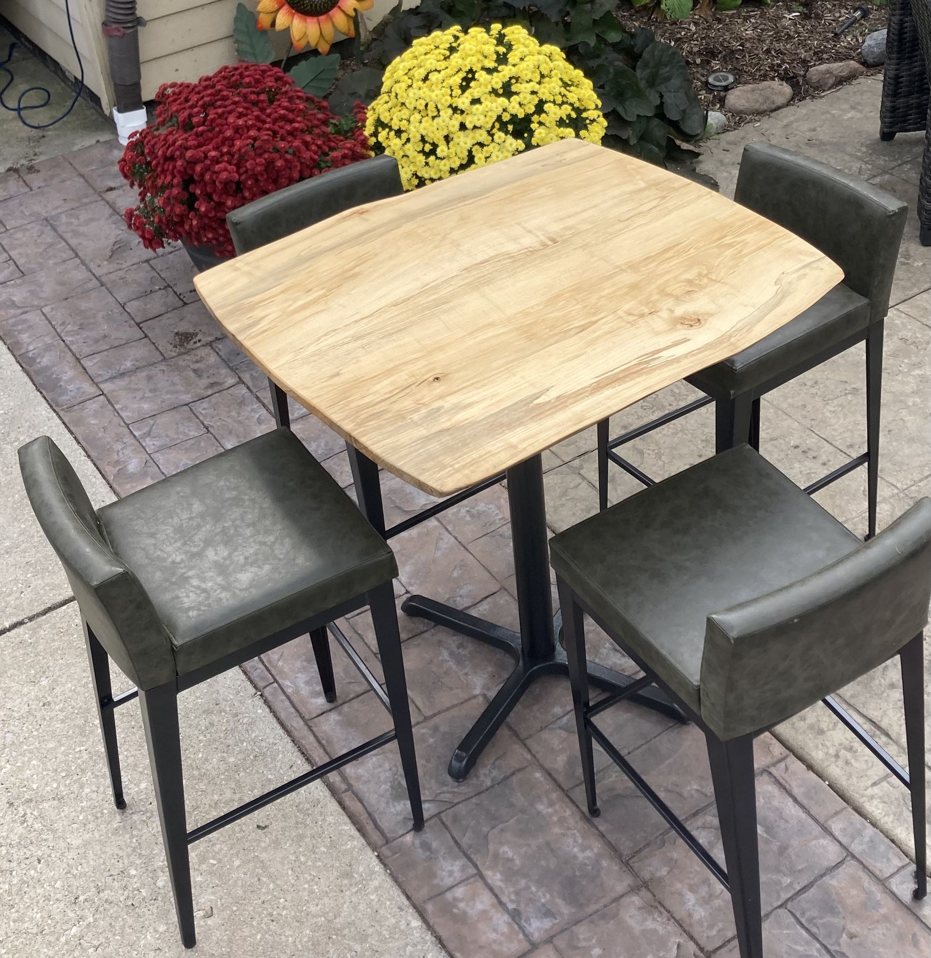 RARE Flaming Box Elder Pub Table Set w/ 4 Premium Amisco Stools - (Custom Orders Available)