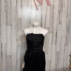 David's Bridal Black Satin Strapless Ruched Pleated Mini Dress Women's Size 8 br
