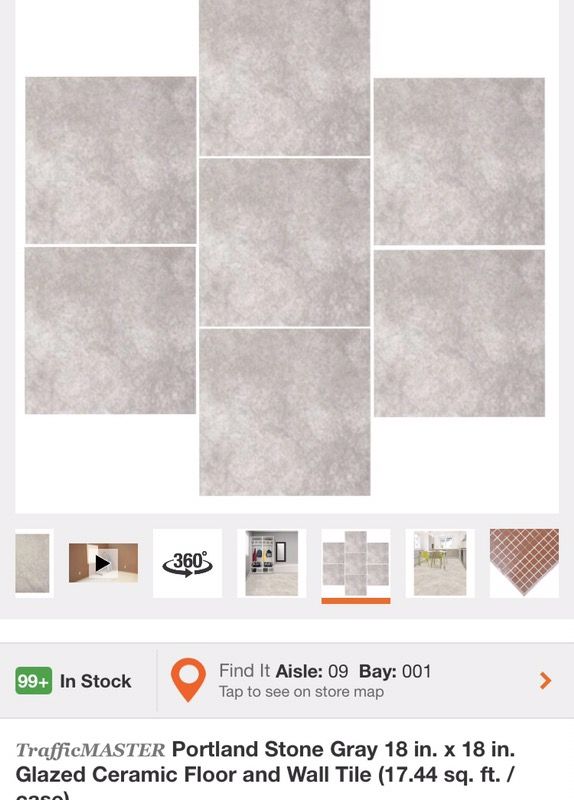 TrafficMaster Portland Stone Gray 18 in. x 18 in. Glazed Ceramic Floor and Wall Tile