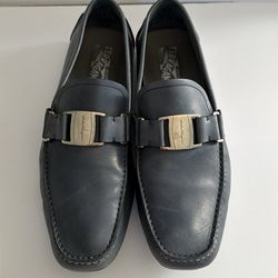 Salvatore Ferragamo Men's Navy Leather Bit Loafers Size 10.5
