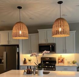 NEW IN the box HAMPTON BAY-Highler Matte Island Pendant with Natural Rattan Shade $119 for 2.