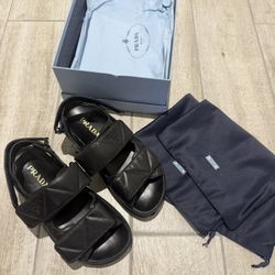 Prada Black Quilted Leather Sandals