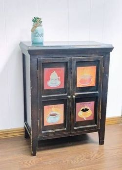 25" Classic Little Coffee Bar Rustic Shabby Cappuccino Themed Cabinet Side Table