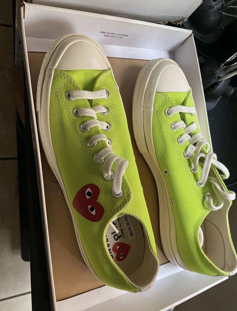 Comme des Garçons PLAY x Chuck 70 Low 'Bright Green' converse shoes with COMME DES GARCONS CDG PLAY DOUBLE HEART LONG SLEEVE