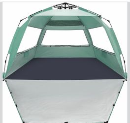 WhiteFang Deluxe Pop Up Beach Tent Sun Shade Shelter for 8 Person, UV Protection, Extendable Floor with 3 Ventilating Windows Plus Carrying Bag, Stake