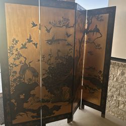 Vintage Chinese Hand Carved and Painted Room Divider