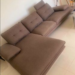 2pcs L-shaped Sectional Sofa  Gray Taupe Fabric