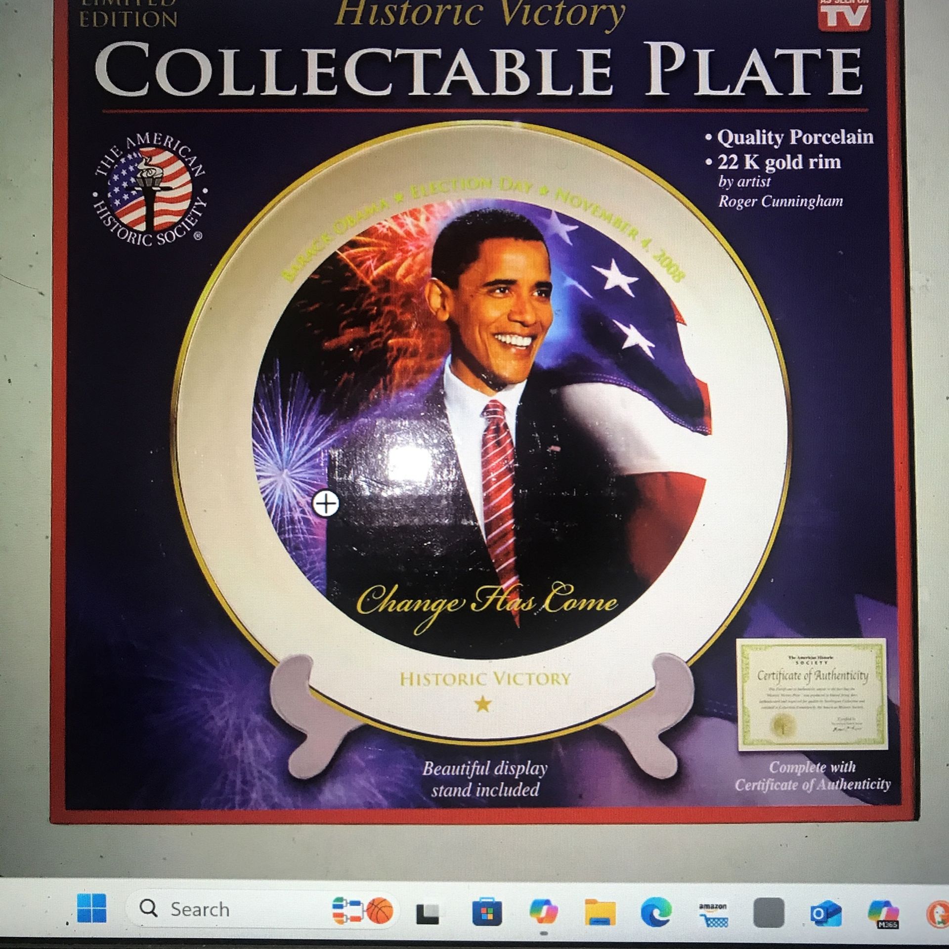 Original Box historic Victory limited Edition Barack Obama Commemorative Plate