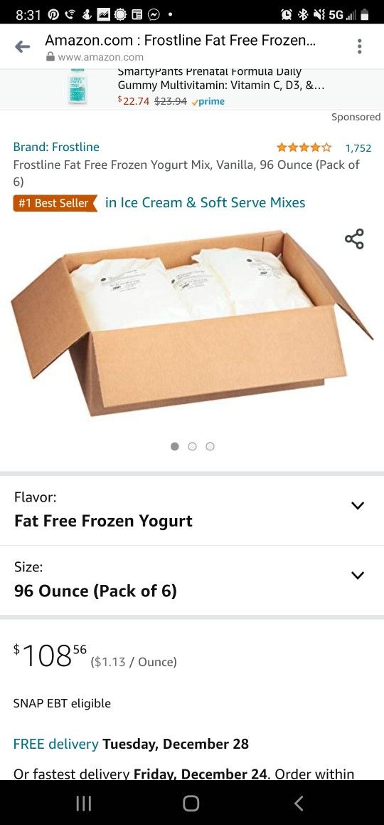 Frostline Fat Free Frozen Yogurt Mix, Vanilla, 96 Ounce (Pack of 6)