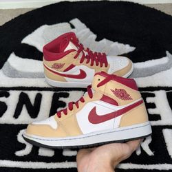 Jordan 1 Mid Light Curry Cardinal Red (Size 7)