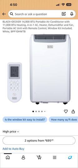 Brand New Black+Decker Portable Air Conditioner, Heating, Dehumidifier and Fan (White) BPP10HWTB