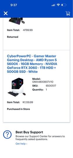 CyberPowerPC - Gamer Master Gaming Desktop - AMD Ryzen 5 5600X - 16GB Memory - NVIDIA GeForce RTX 3060 - 1TB HDD + 500GB SSD - White