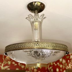 Art Decoe Semi Flush Frosted Glass Chandelier With Brass Trim