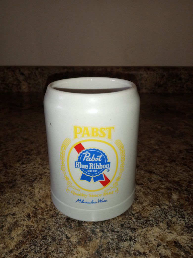 Vintage Ceramarte Pabst Blue Ribbon Mini Ceramic Stoneware Beer Mug