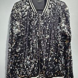 Anna-Kaci Womens Sequin Jacket Bomber CoatSPARKLY ZIP UP BOMBER STYLE JACKET