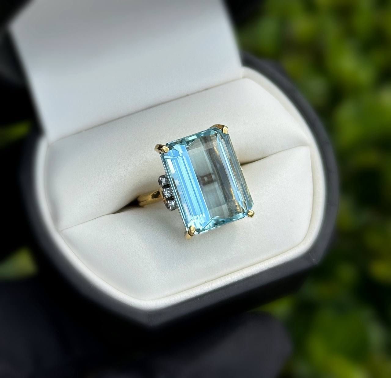 Jewelry 18k solid yellow gold aquamarine 9.40 CTW ring sz 5.00