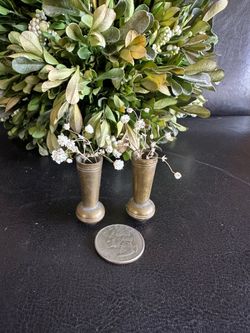 Vintage Miniature Solid Brass 1 1/2" Vase Pair for Small Dolls & Doll Houses RARE