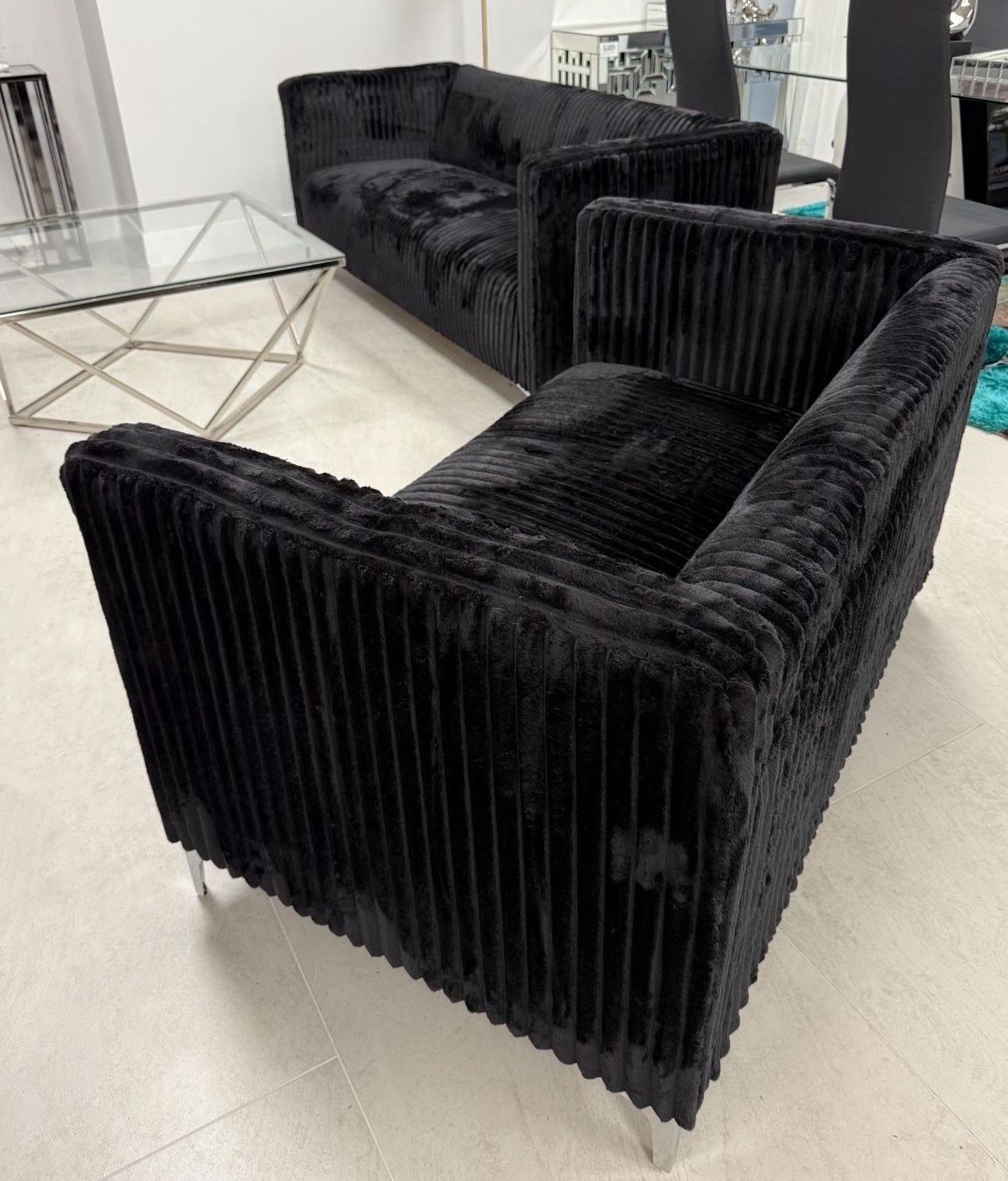Black Velvet 2 Piece Sofa & Loveseat 🔥buy Now Pay Later