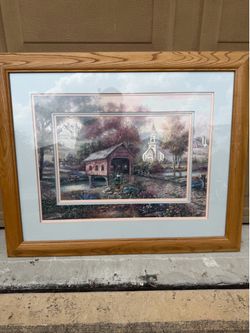 Carl Valente “Razzberry Creek” Framed Print w/ 3D Shadowbox Matting – Large Wood Frame