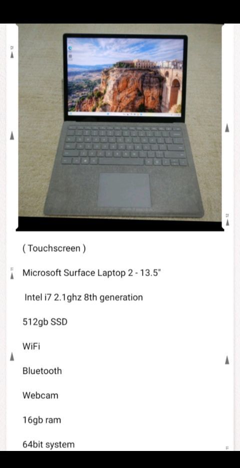 ( Touchscreen )
Microsoft Surface Laptop 2 - 13.5"
Intel i7 2.1ghz 8th generation
Series
16gb Ram Webcam 512gb SSD
Windows 11 pro