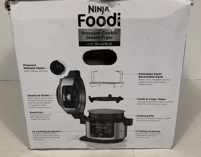 Ninja Foodi 14-in-1 Pressure Cooker 6.5 Qt Steam Fryer with Smart Lid OL501  622356569781