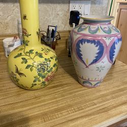 Vintage Antique Oriental Chinese Japanese Hand Painted Vases 