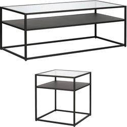 Ada Wide Rectangular Coffee Table Set In Blackened Bronze