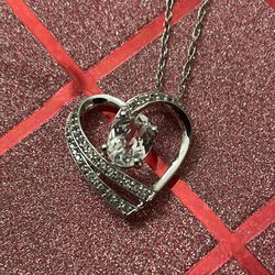 Sterling Silver Lab-created White Sapphire Heart Pendant(new)