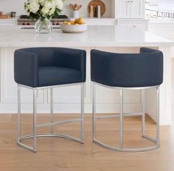 2X Navy Blue 26” faux leather barstools