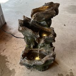 21" 3-Tier Log Water Fountain with Warm White LED Lights, Cascading Waterfall for Garden, Patio, & Lawn, Outdoor Water Feature
