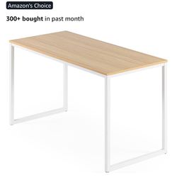  55 Inch White Frame Natural Wood Desk