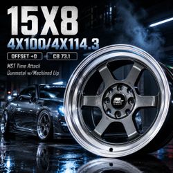 🔥 15X8 MST Time Attack Gunmetal W/Machined Lip Wheels 🔥