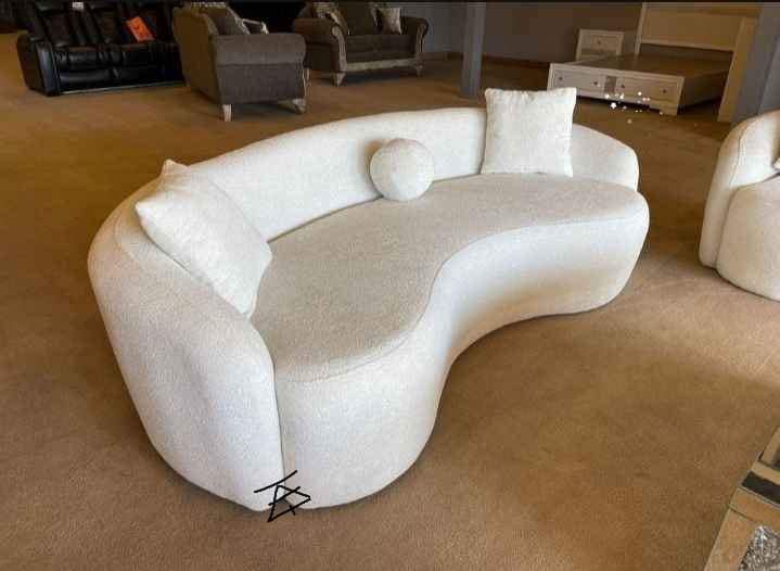 Isabella Ivory 2-Piece Faux Sheepskin Upholstered Sofa Set Natural$10 Down Payment And Financing Available