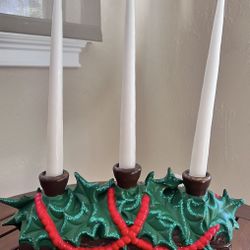 Vintage 1960 Atlantic Mold Christmas  Ceramic Yule Log Decoration Candle Holder 
