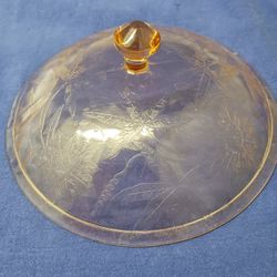 POINSETTIA CANDY JAR LID,  PINK,  GLASS,  JEANNETTE GLASS COMPANY 