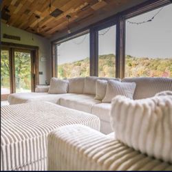 Super Soft 140” Ivory Cord Sectional Sofa Couch