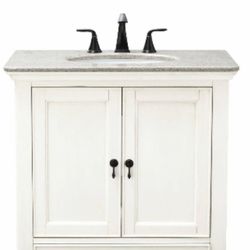 Home Decorators Collection Newport 31 in. W x 21.50 in. D Bath Vanity in Ivory with Granite Vanity Top in Champagne with White Sink