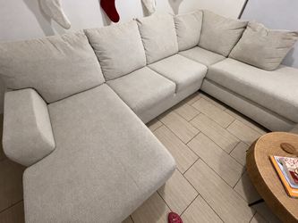 Beige Fabric L-Shaped Sectional Sofa