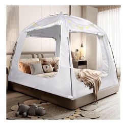 Bed Tent Bed Canopy Queen Size for Kid and Adults 100% Breathable Tents 4 Doors 80% Blackout - Indoor Portable Sleeping Tents Privacy Large Space with