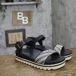 Nwt Bearpaw Open Toe Slingback Sandals Black / White 9m