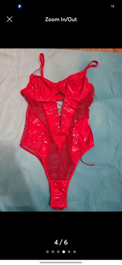 Red PVC Mesh Lace-Up Bodysuit