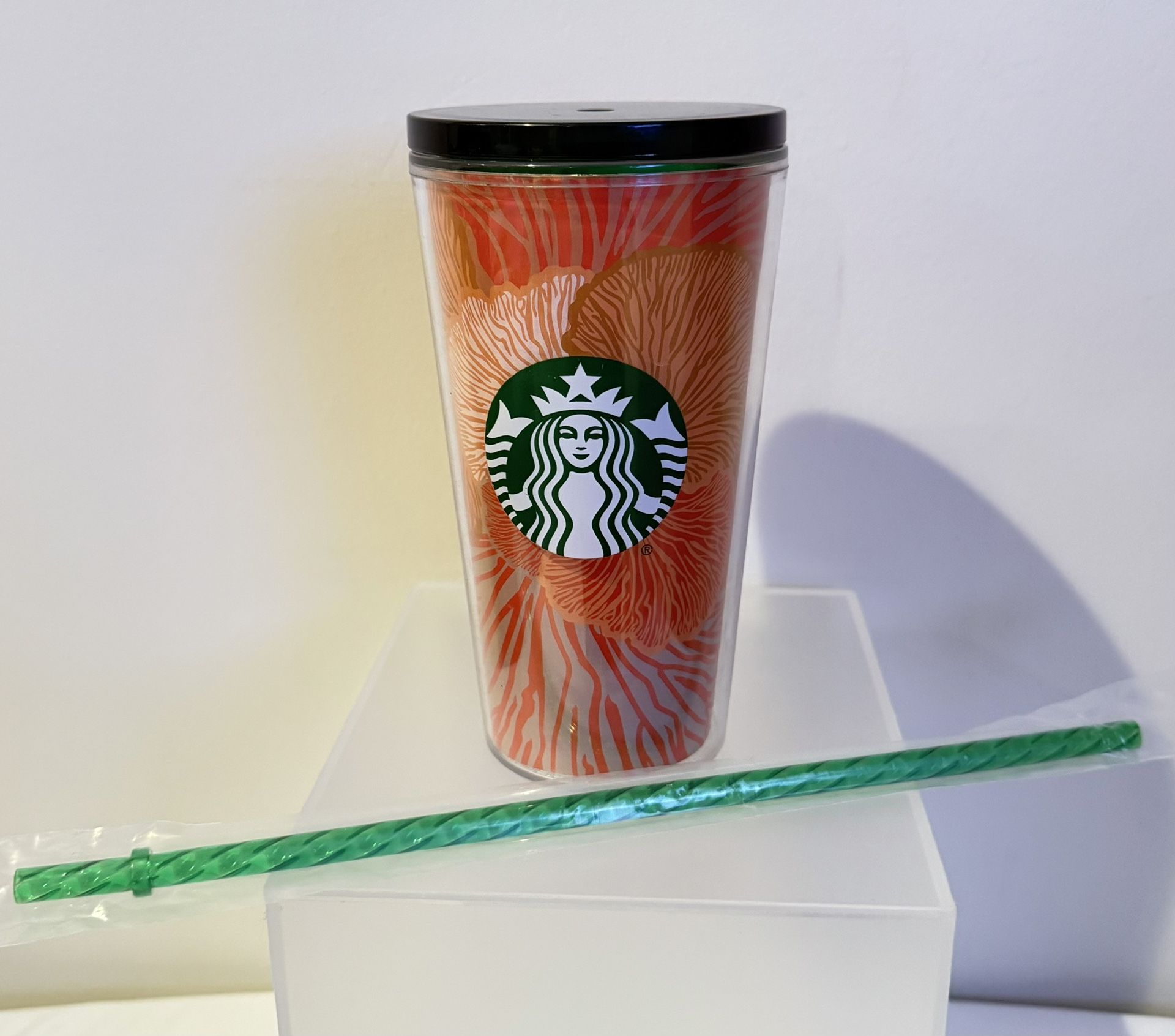 ☕ Starbucks Cold Cup 16 fl oz (473 ml) ✨ Vibrant Coral Floral Edition ✨